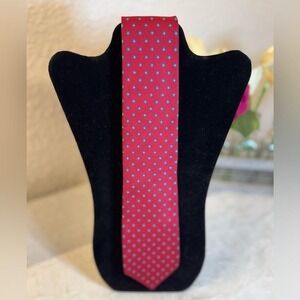 Paul Richards Burgundy Silk Tie Blue Diamond Geometric Foulard Woven in England